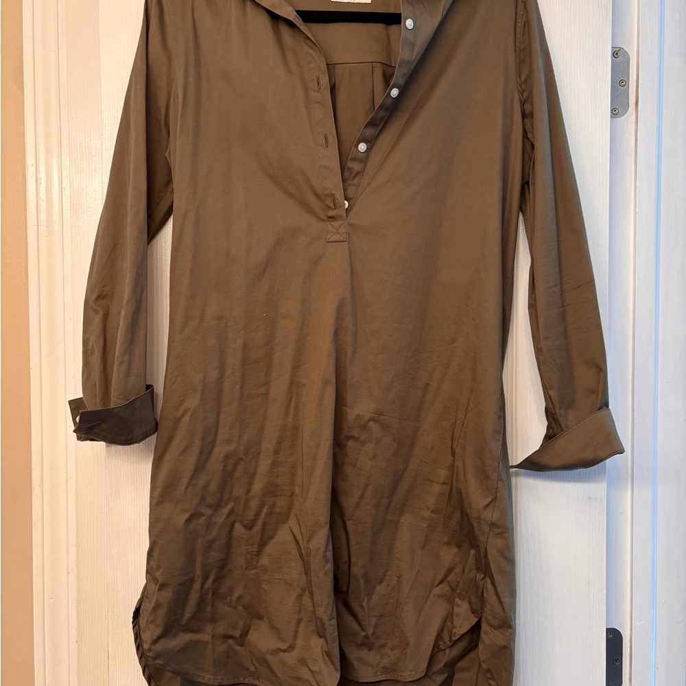 Untuck It Olive Button-Front Tunic Dress